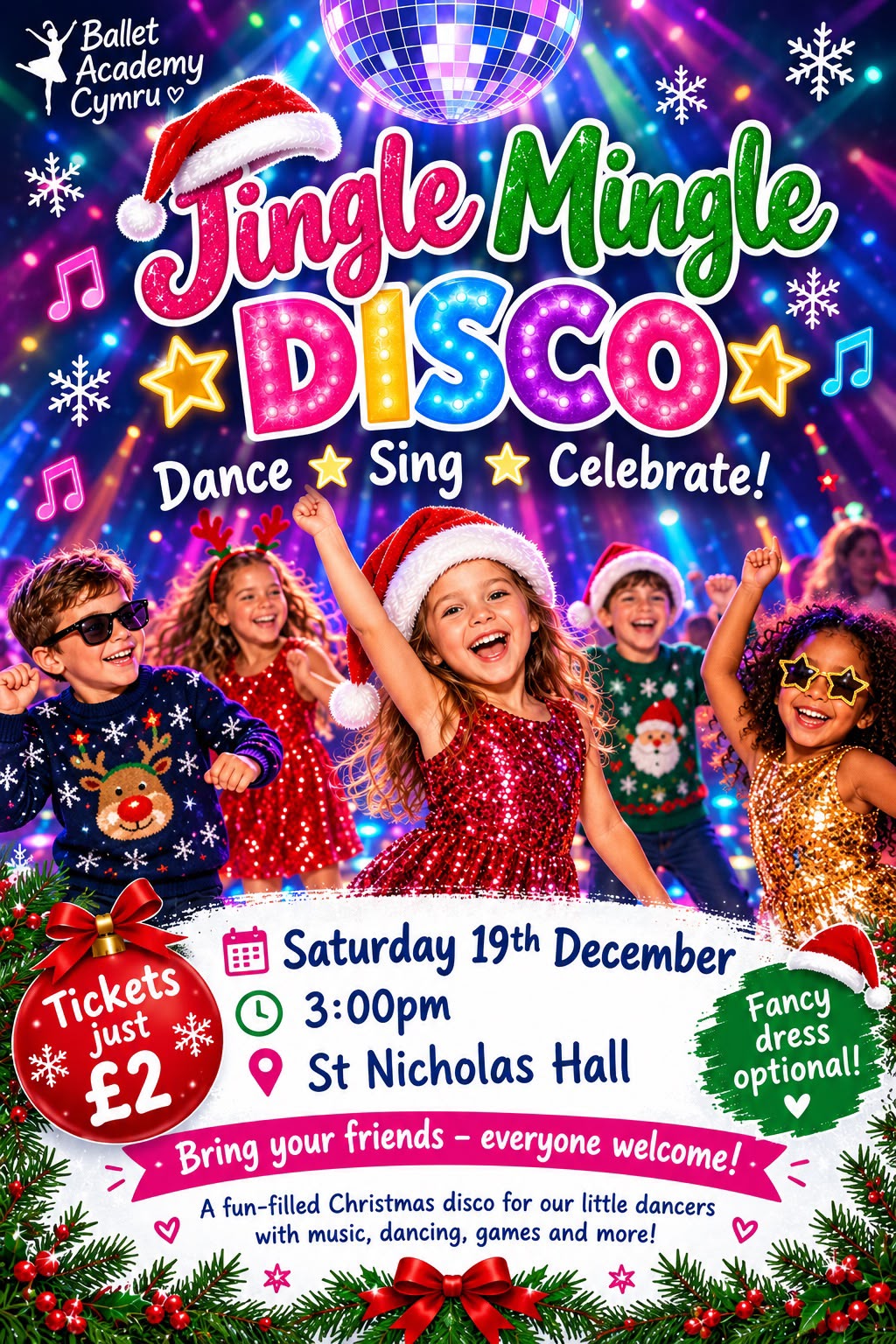 Jingle & Mingle Christmas disco event poster