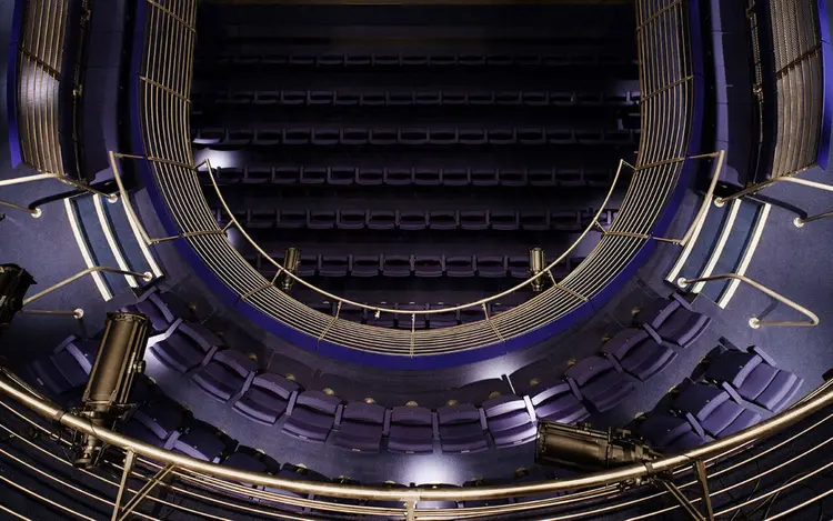 Elevated view of the Richard Burton Theatre's curved seating